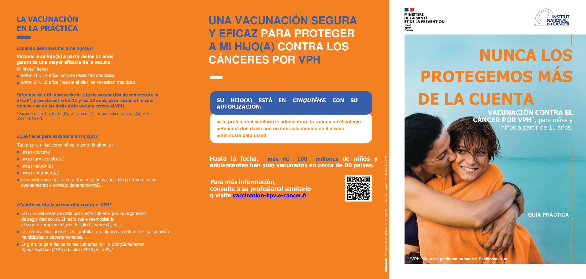 Dépliant En Espagnol LA VACCINATION CONTRE LES CANCERS HPV pour les filles et les garçons dès 11 ans